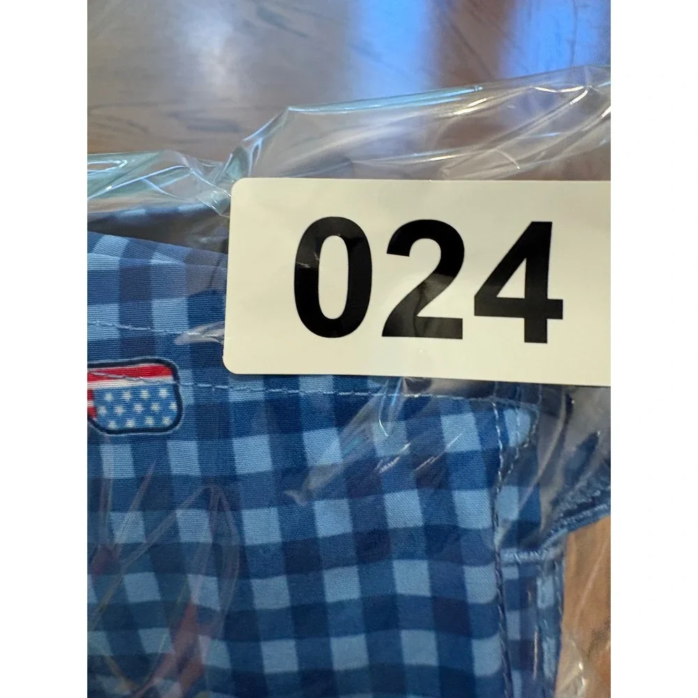 Vineyard Vines Mens Blue Gingham American Flag Whale Swim Trunks Size M